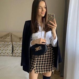 Zara Textured Weave Mini Skirt Houndstooth New Women’s Size M Bloggers Favorite